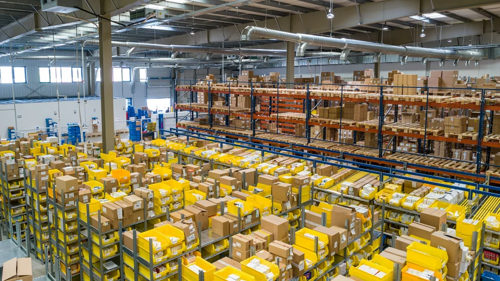 Commercial truck fleet in logistics depot
