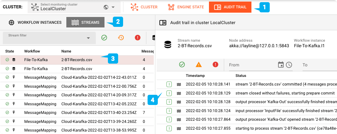 Vérification de l'audit trail pour le statut de traitement réussi