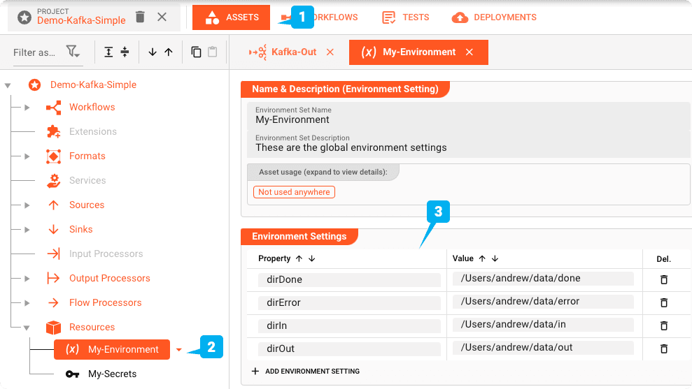 Définition de l'Environment Asset