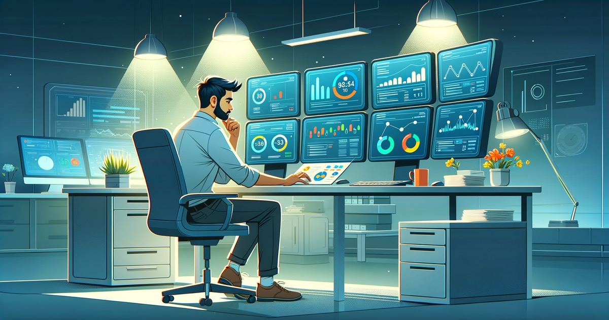 Un ingegnere dei dati in stato di flusso a una postazione di lavoro pulita e organizzata