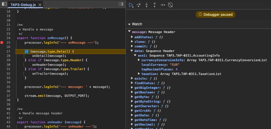 Live script debugging interface with breakpoints and variable inspection
