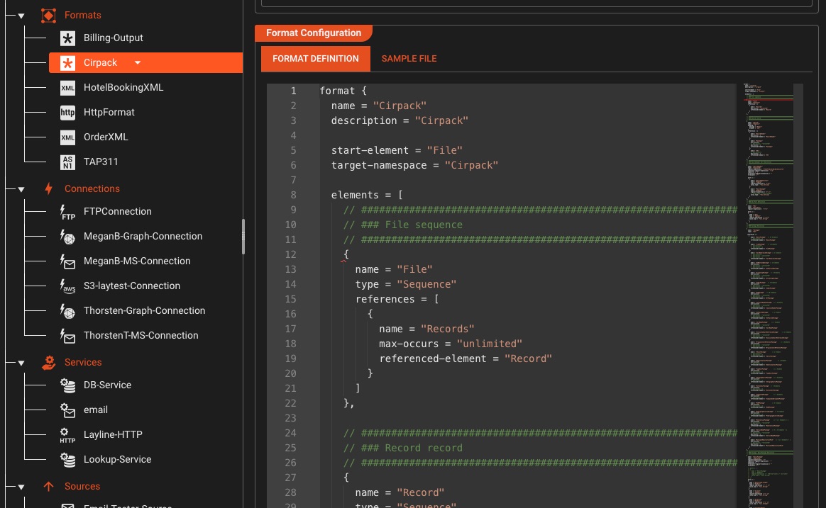 Format editor with live testing