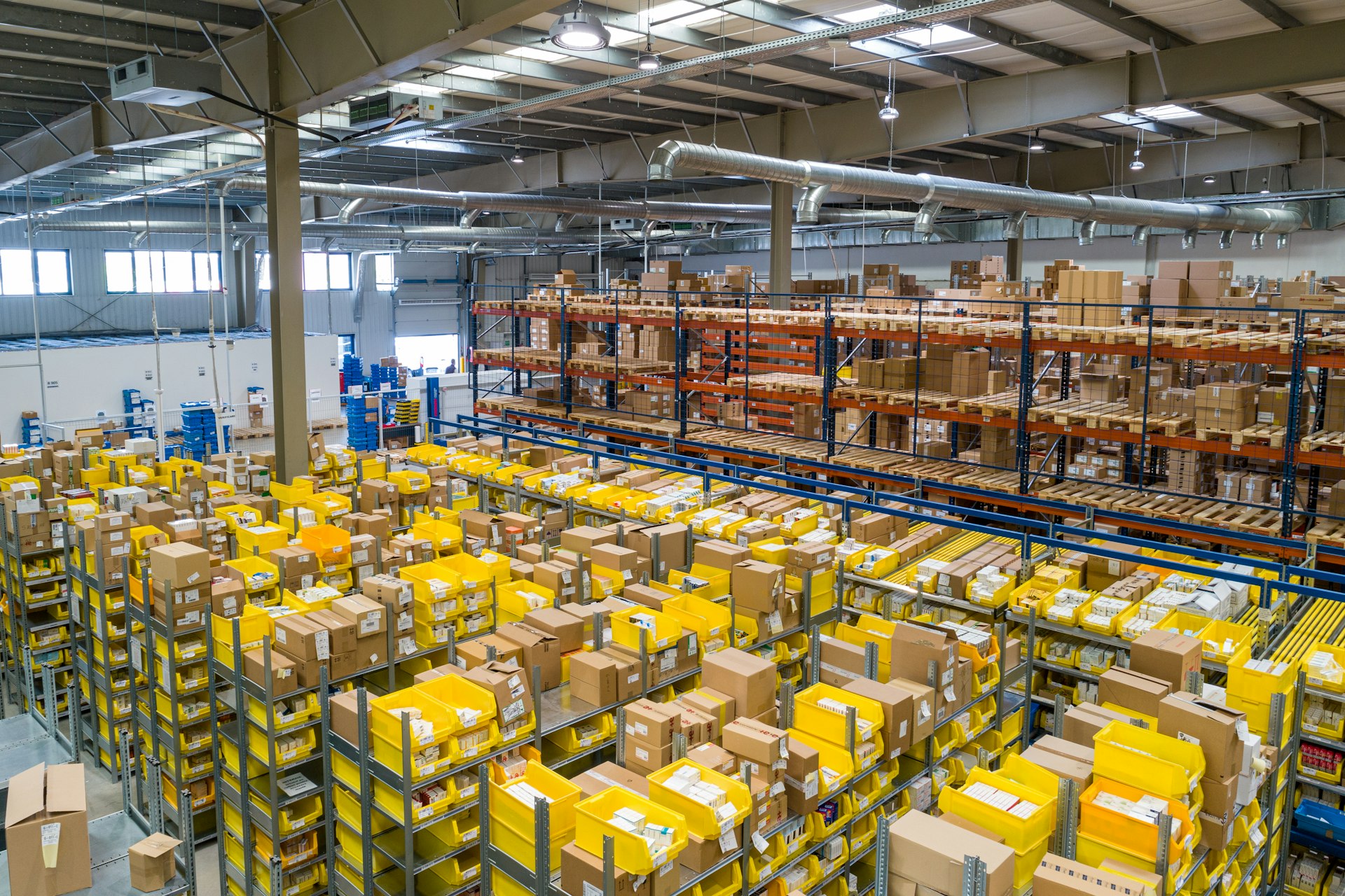 Commercial truck fleet in logistics depot
